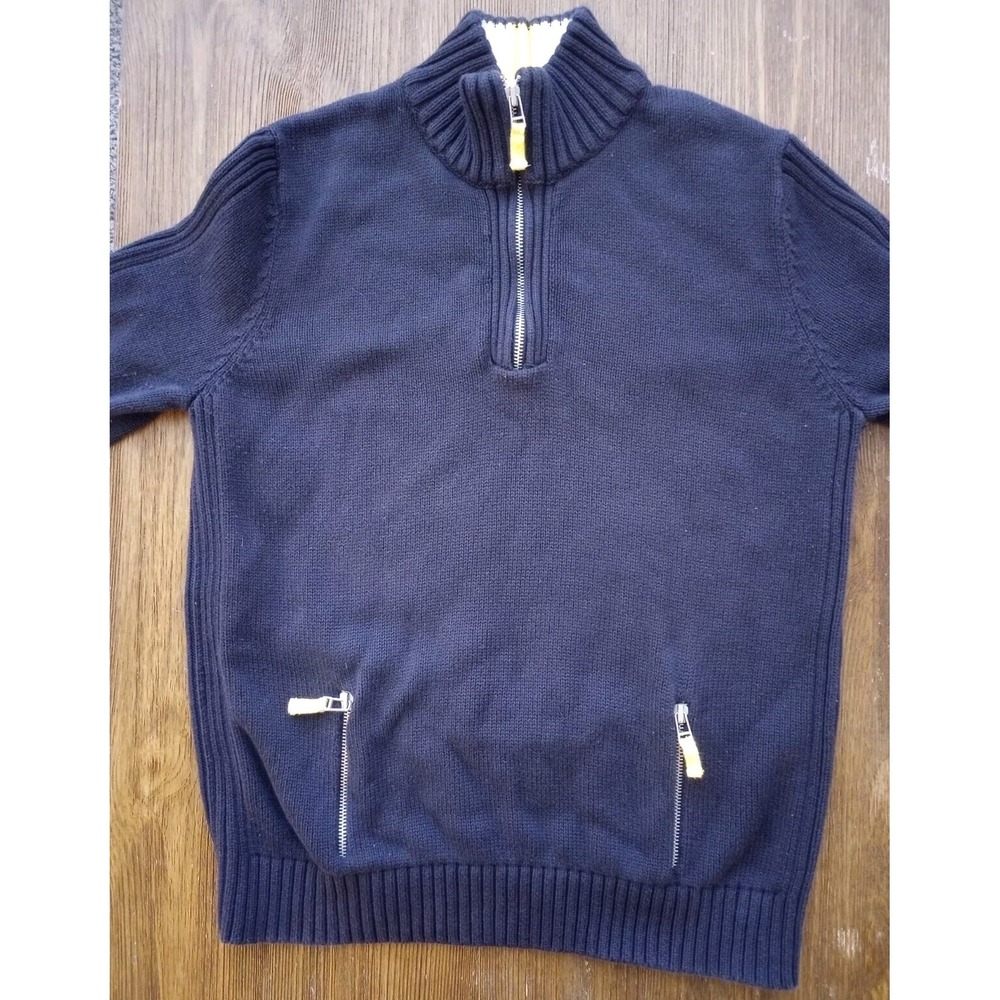 Lands End 1/4 Zip Pullover Sweater Blue White Long Sleeve Women's Size ‎ L 14-16